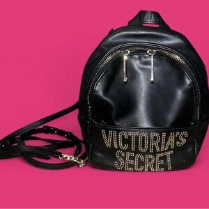 Victoria's Secret Mini Love Victoria 7" Backpack Black w/ Gold Studded Details